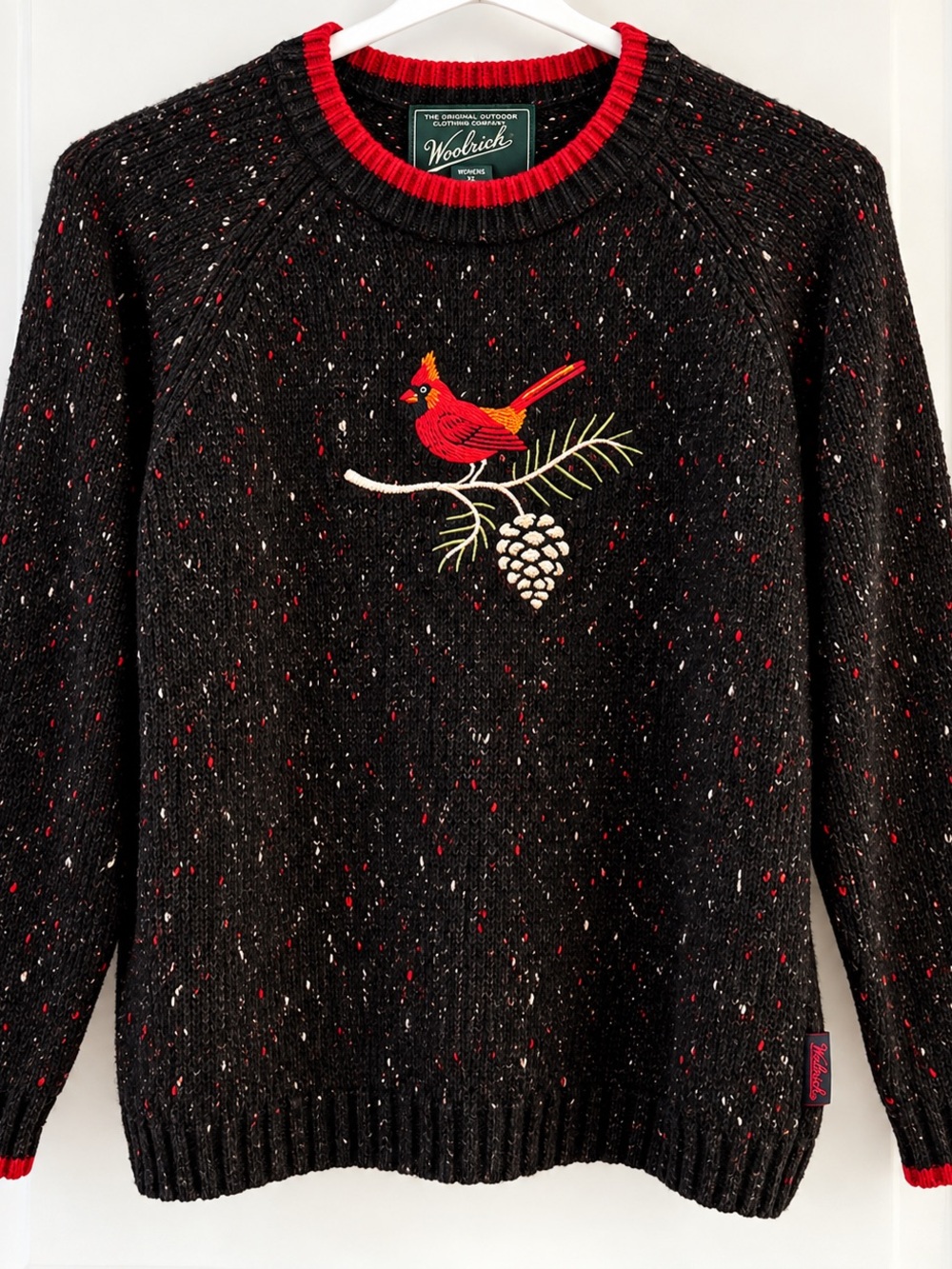 Woolrich XL Angora Ramie Cardinal Embroidered Speckled Sweater